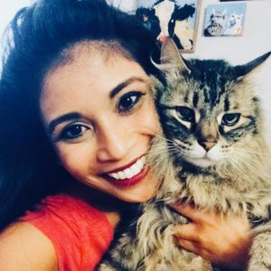 Genevieve holding cat, Tiger